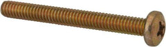 Made in USA - #8-32 UNC, 1-1/2" Length Under Head Phillips Drive Machine Screw - Pan Head, Grade 3 Steel, Yellow Cadmium-Plated Finish, Without Washer - Benchmark Tooling
