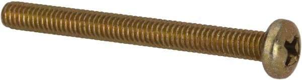 Made in USA - #8-32 UNC, 1-3/4" Length Under Head Phillips Drive Machine Screw - Pan Head, Grade 3 Steel, Yellow Cadmium-Plated Finish, Without Washer - Benchmark Tooling