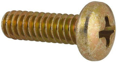 Made in USA - #10-24 UNC, 5/8" Length Under Head Phillips Drive Machine Screw - Pan Head, Grade 3 Steel, Yellow Cadmium-Plated Finish, Without Washer - Benchmark Tooling