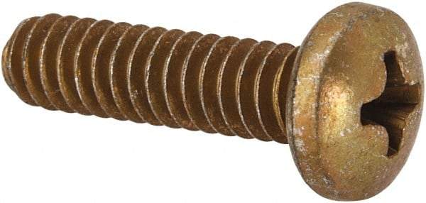 Made in USA - #10-24 UNC, 3/4" Length Under Head Phillips Drive Machine Screw - Pan Head, Grade 3 Steel, Yellow Cadmium-Plated Finish, Without Washer - Benchmark Tooling