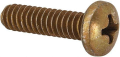 Made in USA - #10-24 UNC, 3/4" Length Under Head Phillips Drive Machine Screw - Pan Head, Grade 3 Steel, Yellow Cadmium-Plated Finish, Without Washer - Benchmark Tooling
