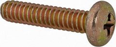 Made in USA - #10-24 UNC, 7/8" Length Under Head Phillips Drive Machine Screw - Pan Head, Grade 3 Steel, Yellow Cadmium-Plated Finish, Without Washer - Benchmark Tooling