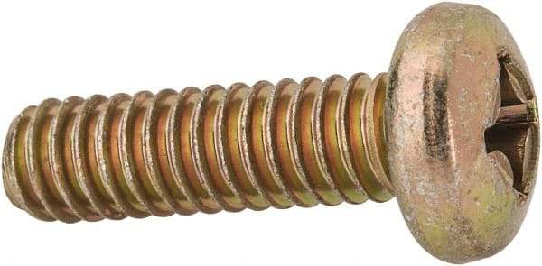Made in USA - 1/4-20 UNC, 7/8" Length Under Head Phillips Drive Machine Screw - Pan Head, Grade 3 Steel, Yellow Cadmium-Plated Finish, Without Washer - Benchmark Tooling