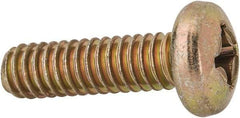Made in USA - 1/4-20 UNC, 7/8" Length Under Head Phillips Drive Machine Screw - Pan Head, Grade 3 Steel, Yellow Cadmium-Plated Finish, Without Washer - Benchmark Tooling