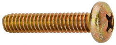 Made in USA - 1/4-20 UNC, 1-1/4" Length Under Head Phillips Drive Machine Screw - Pan Head, Grade 3 Steel, Yellow Cadmium-Plated Finish, Without Washer - Benchmark Tooling