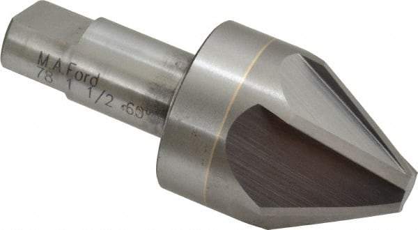 M.A. Ford - 1-1/2" Head Diam, 3/4" Shank Diam, 6 Flute 60° Solid Carbide Countersink - Bright Finish, 3-1/2" OAL, 0.43" Nose Diam, Single End, Straight Shank, Right Hand Cut - Benchmark Tooling