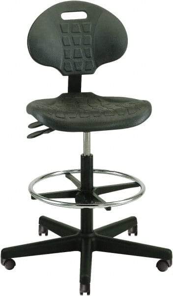 Bevco - 22 to 32" High Adjustable Height Swivel Stool - 27" Wide x 27" Deep, Polyurethane Seat, Black - Benchmark Tooling