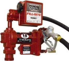 Tuthill - 15 GPM, 3/4" Hose Diam, DC Tank Pump with Manual Nozzle & 807C Meter - 1" Inlet, 3/4" Outlet, 12 Volts, 12' Hose Length, 1/4 hp - Benchmark Tooling