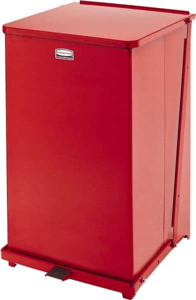 Rubbermaid - 40 Gal Square Unlabeled Trash Can - 30" High x 19" Long x 19" Wide, Red, Steel - Benchmark Tooling