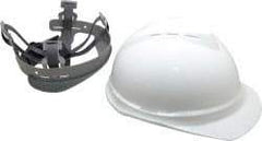 MSA - ANSI Type I, Class C Rated, 4-Point, Ratchet Adjustment Hard Hat - Size 6-1/2 to 8, White, Standard Brim, Vented - Benchmark Tooling