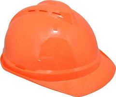 MSA - ANSI Type I, Class C Rated, 4-Point, Ratchet Adjustment Hard Hat - Size 6-1/2 to 8, Hi-Viz Orange, Standard Brim, Vented - Benchmark Tooling