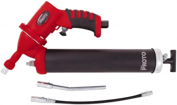 Proto - 3,600 Max psi, Air-Operated Grease Gun - 14 oz Capacity, 1/8 Thread Outlet, 3-Way, Bulk, Cartridge & Filler Pump - Benchmark Tooling