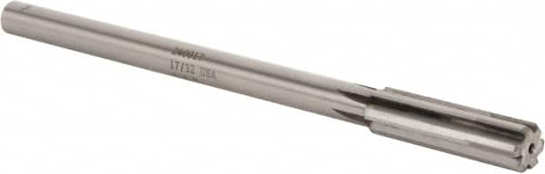 Made in USA - 17/32" Carbide-Tipped 6 Flute Chucking Reamer - Straight Flute, 7/16" Straight Shank, 2" Flute Length, 8" OAL - Benchmark Tooling