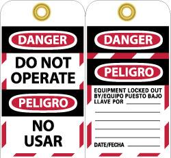 NMC - 3" High x 6" Long, DANGER - DO NOT OPERATE, Safety & Facility Lockout Tag - Tag Header: Danger, 2 Sides, Black, Red & White Unrippable Vinyl - Benchmark Tooling