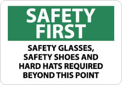 NMC - "Safety First - Safety Glasses, Safety Shoes and Hard Hats Required Beyond This Point", 10" Long x 14" Wide, Aluminum Safety Sign - Rectangle, 0.04" Thick, Use for Accident Prevention - Benchmark Tooling