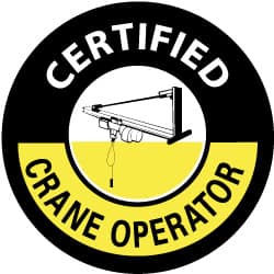 NMC - Certified Crane Operator, Hard Hat Label - White & Yellow on Black, 2" Thick, For Accident Prevention - Benchmark Tooling