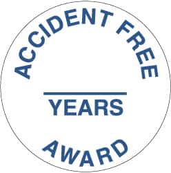 NMC - Accident Free Award - ______ Years, Hard Hat Label - Blue on White, 2" Thick, For Accident Prevention - Benchmark Tooling
