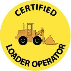NMC - Certified Loader Operator, Hard Hat Label - Black & Orange on Yellow, 2" Thick, For Certified Operator - Benchmark Tooling