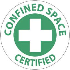 NMC - Confined Space Certified, Hard Hat Label - Green on White, 2" Thick, For Accident Prevention - Benchmark Tooling