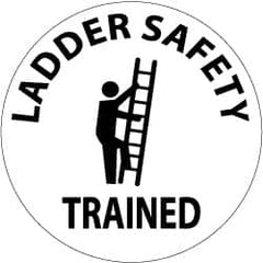 NMC - Ladder Safety Trained, Hard Hat Label - Black on White, 2" Thick, For Accident Prevention - Benchmark Tooling