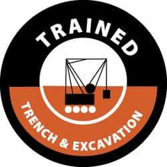 NMC - Trained Trench & Excavation, Hard Hat Label - White & Red on Black, 2" Thick, For Accident Prevention - Benchmark Tooling
