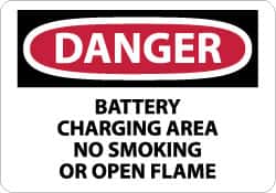 NMC - "Danger - Battery Charging Area - No Smoking or Open Flame", 10" Long x 14" Wide, Rigid Plastic Safety Sign - Rectangle, 0.05" Thick, Use for Accident Prevention - Benchmark Tooling
