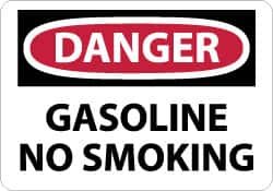 NMC - "Danger - Gasoline - No Smoking", 7" Long x 10" Wide, Aluminum Safety Sign - Rectangle, 0.04" Thick, Use for Accident Prevention - Benchmark Tooling