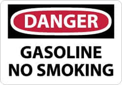NMC - "Danger - Gasoline - No Smoking", 7" Long x 10" Wide, Aluminum Safety Sign - Rectangle, 0.04" Thick, Use for Accident Prevention - Benchmark Tooling