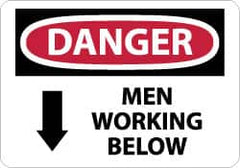 NMC - "Danger - Men Working Below", 10" Long x 14" Wide, Rigid Plastic Safety Sign - Rectangle, 0.05" Thick, Use for Accident Prevention - Benchmark Tooling
