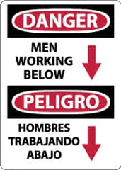 NMC - "Danger - Men Working Below", 14" Long x 10" Wide, Pressure-Sensitive Vinyl Safety Sign - Rectangle, 0.004" Thick, Use for Accident Prevention - Benchmark Tooling