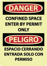 NMC - "Danger - Confined Space - Enter by Permit Only", 14" Long x 10" Wide, Rigid Plastic Safety Sign - Rectangle, 0.05" Thick, Use for Accident Prevention - Benchmark Tooling