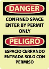 NMC - "Danger - Confined Space - Enter by Permit Only", 14" Long x 10" Wide, Rigid Plastic Safety Sign - Rectangle, 0.05" Thick, Use for Accident Prevention - Benchmark Tooling