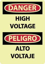 NMC - "Danger - High Voltage", 14" Long x 10" Wide, Rigid Plastic Safety Sign - Rectangle, 0.05" Thick, Use for Accident Prevention - Benchmark Tooling