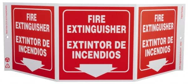 NMC - Fire Extinguisher, Rigid Plastic Fire Sign - 20" Wide x 7-1/2" High, English/Spanish - Benchmark Tooling