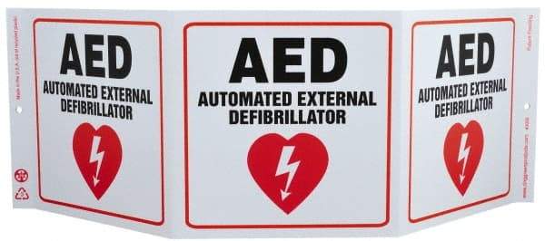 NMC - "AED - Automatic External Defibrillator", 7-1/2" Long x 20" Wide, Rigid Plastic Safety Sign - Rectangle, 0.01" Thick, Use for First Aid - Benchmark Tooling