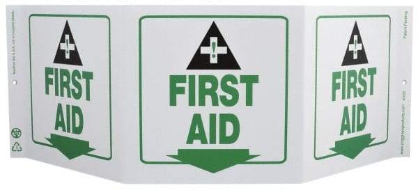 NMC - "First Aid", 7-1/2" Long x 20" Wide, Rigid Plastic Safety Sign - Rectangle, 0.01" Thick, Use for First Aid - Benchmark Tooling