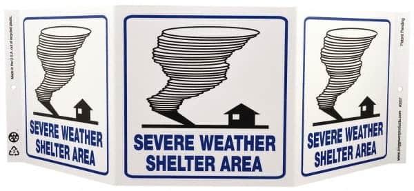 NMC - "Severe Weather Shelter Area", 7-1/2" Long x 20" Wide, Rigid Plastic Safety Sign - Rectangle, 0.01" Thick, Use for Accident Prevention - Benchmark Tooling