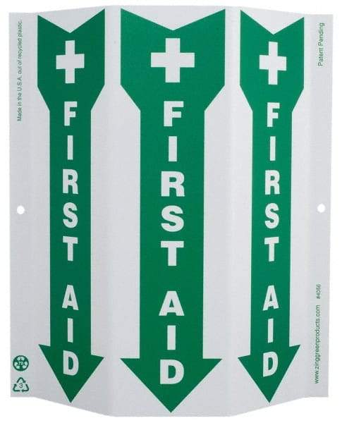 NMC - "First Aid", 12" Long x 9" Wide, Rigid Plastic Safety Sign - Rectangle, 0.01" Thick, Use for First Aid - Benchmark Tooling
