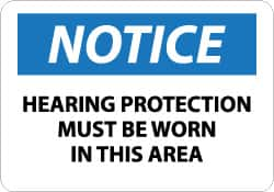 NMC - "Notice - Hearing Protection Must Be Worn in This Area", 10" Long x 14" Wide, Aluminum Safety Sign - Rectangle, 0.04" Thick, Use for Accident Prevention - Benchmark Tooling