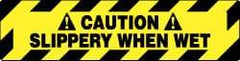 NMC - Caution - Slippery When Wet, Anti-Skid Pressure-Sensitive Vinyl Floor Sign - Rectangle, Black on Yellow, Adhesive Backed, For Accident Prevention - Benchmark Tooling