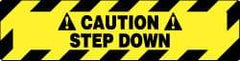 NMC - Caution - Step Down, Anti-Skid Pressure-Sensitive Vinyl Floor Sign - Rectangle, Black on Yellow, Adhesive Backed, For Accident Prevention - Benchmark Tooling