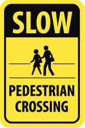 NMC - "Slow - Pedestrian Crossing", "Pedestrians Crossing", 18" Wide x 24" High, Aluminum Pedestrian Crossing Signs - 0.08" Thick, Black on Yellow, High Intensity Reflectivity, Rectangle, Post Mount - Benchmark Tooling