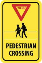 NMC - "Yield - Pedestrian Crossing", "Pedestrians, Red Triangle", 18" Wide x 24" High, Aluminum Pedestrian Crossing Signs - 0.08" Thick, Red & Black on Yellow, Engineer Grade Reflectivity, Rectangle, Post Mount - Benchmark Tooling