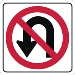 NMC - "Strike on U-Turn", 24" Wide x 24" High, Aluminum Traffic Control Signs - 0.08" Thick, Red & Black on White, Engineer Grade Reflectivity, Square, Post Mount - Benchmark Tooling