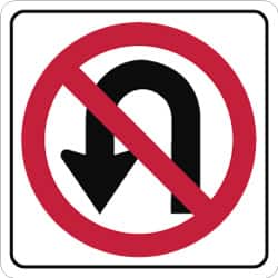 NMC - "Strike on U-Turn", 24" Wide x 24" High, Aluminum Traffic Control Signs - 0.08" Thick, Red & Black on White, High Intensity Reflectivity, Square, Post Mount - Benchmark Tooling