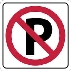 NMC - "Strike on P", 24" Wide x 24" High, Aluminum No Parking & Tow Away Signs - 0.08" Thick, Red & Black on White, Engineer Grade Reflectivity, Square, Post Mount - Benchmark Tooling