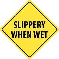 NMC - "Slippery When Wet", 24" Wide x 24" High, Aluminum Traffic Control Signs - 0.08" Thick, Black on Yellow, High Intensity Reflectivity, Diamond, Post Mount - Benchmark Tooling