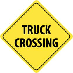 NMC - "Truck Crossing", 24" Wide x 24" High, Aluminum Traffic Control Signs - 0.08" Thick, Black on Yellow, High Intensity Reflectivity, Diamond, Post Mount - Benchmark Tooling