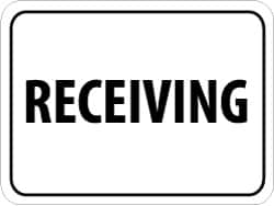 NMC - "Receiving", 24" Wide x 18" High, Aluminum Parking Lot Traffic Signs - 0.08" Thick, Black on White, High Intensity Reflectivity, Rectangle, Post Mount - Benchmark Tooling