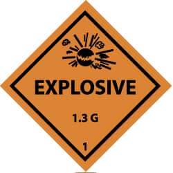 NMC - Accident Prevention Label - Legend: Explosive 1.3G, English, Black & Orange, 4" Long x 4" High, Sign Muscle Finish - Benchmark Tooling